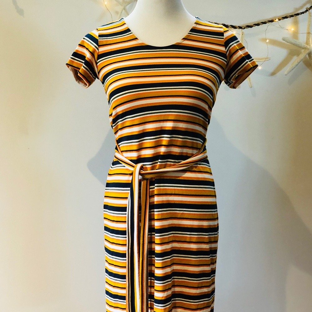 Cotton On Multi Stripe Knit Dress Tie Waist XS
